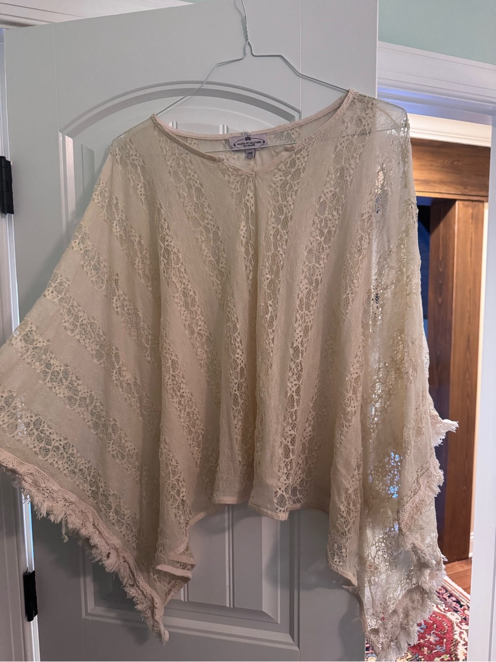 Boho Lace Poncho Tunic in Cream, OS Women’s
